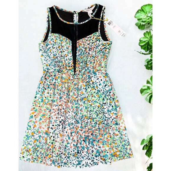 BCBGeneration Dress Size 0 Multicolor Sheer Back V-Neck Lined Whimsy Goth NWT - Picture 1 of 4